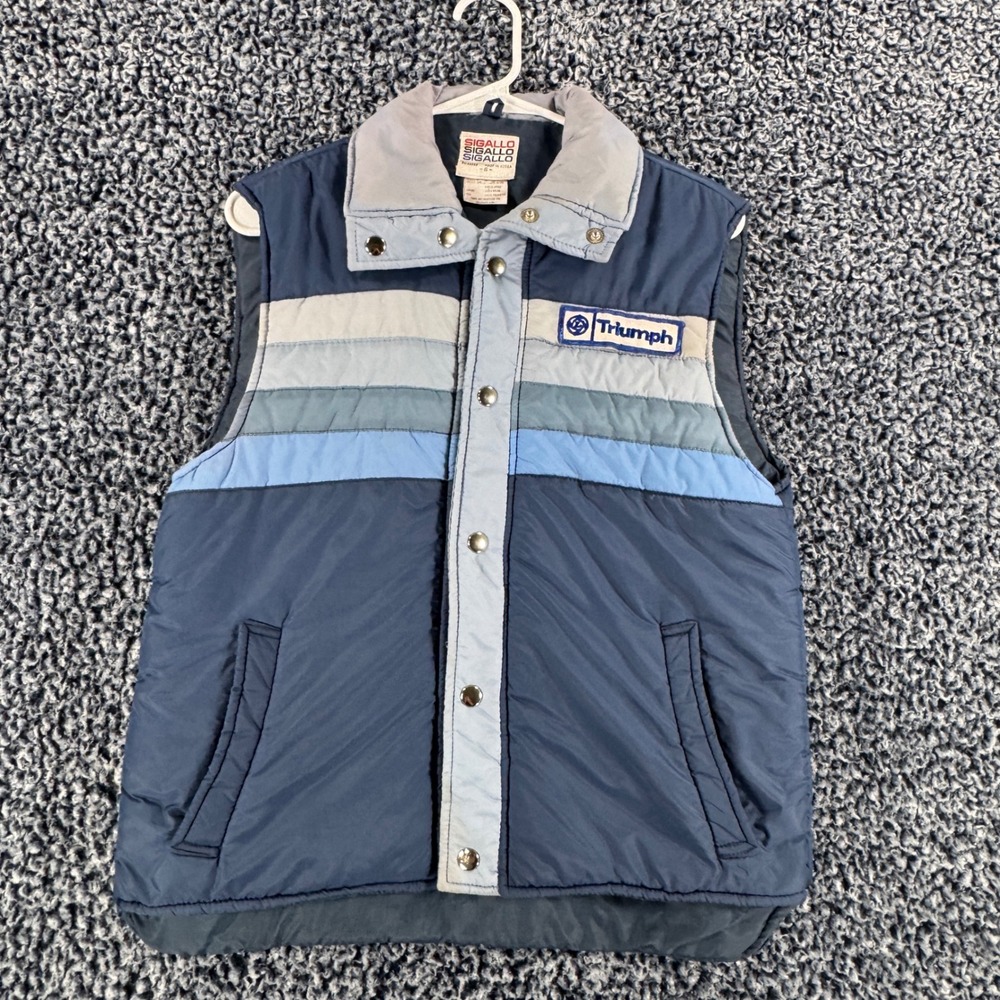 Vintage Sigallo Triumph Puffer‎ Vest Blue Striped Retro Nylon Padded Mens Small